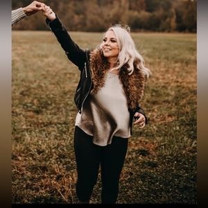 Blank NYC fur leather jacket